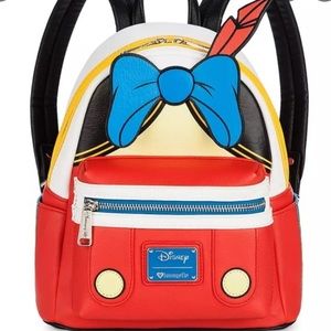 Loungefly Disney’s Pinocchio Outfit Faux Leather Red Blue Mini Backpack NWT